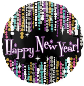 Folienballon - Happy new year, mit bunten Elementen - ø 43cm